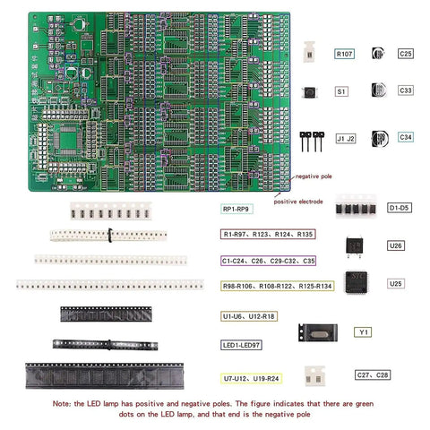 Advanced SMD and SMT Soldering Practice Kit for Pro Electronics Hobbyists DIY Training Board With 313 Components And 1079 Precision Solder Points EK8489, showing components and schematic.
