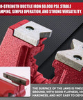 5 Inch Upgraded 360 Degree Positioning Bench Vise With 8800 Lb Clamp, Heavy Duty Ductile Iron Body, 60000 PSI Strength, Blue Powder Coat Finish, Zinc Plated Spare Parts, Precise Jaw And Rock Solid Grip close-up of red vise jaws