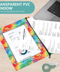 Tie Dye Zippered Coupon Organizer for Binders with Three Grommet Holes, transparent window with documents inside