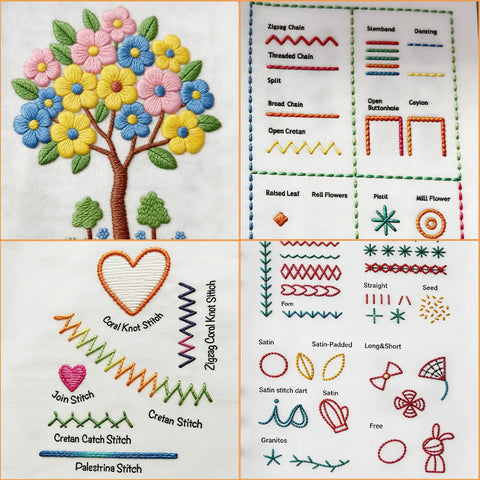 Embroidery stitch guide from New Embroidery Kit With Full Toolkit And Step By Step Tutorial For Beginners And DIY Craft Lovers