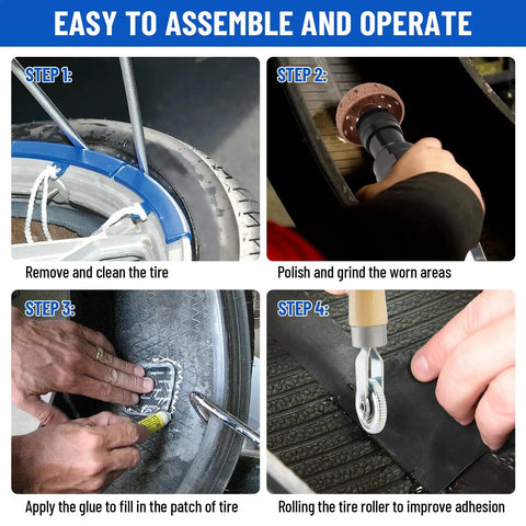 Steps of using Air Tire Repair And Polishing Kit With Low Speed 2500 RPM Buffer Patch Roller Inner Liner Scraper Tungsten Steel