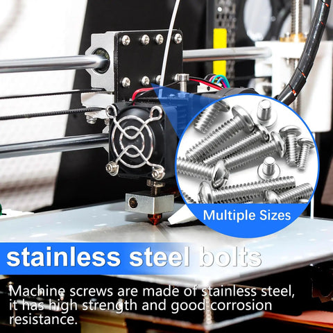 Heavy Duty Stainless Steel Screws And Nuts Assortment Kit, 333 Piece Phillips Pan Head Bolt Set With Washers, Rust Resistant Hardware In Nine Sizes M3 M4 M5 M6, Built Tough For Weekend Warriors, with close-up of stainless steel bolts and nuts.