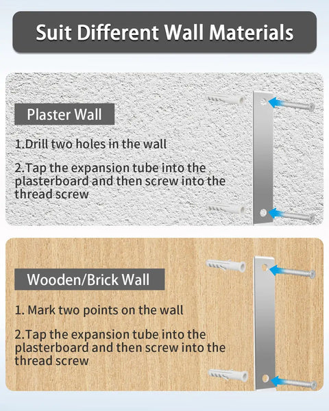 Instructions for mounting Extra Long 11 Inch Heavy Duty Garage Hooks 4 Pack Wall Mount Hangers on plaster and wooden walls.