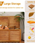 Acacia Wood Deck Box 46 Gallon Outdoor Storage Bin For Patio Cushions Pillows Garden Tools Pool Accessories And Wooden Porch Bench