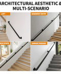 Rock Solid Black Wrought Iron Indoor Stair Handrail With Heavy Duty Square Tube Safety Railing And Sleek Matte Finish For Hallway Protection And No Sweat Diy Upgrades in multiple settings including loft, porch steps, basement entry, and garage.