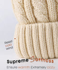 Close-up of Cozy Winter Beanie Knit Hat for Women in beige showcasing soft acrylic knit, ideal for cold weather