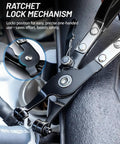 9 Piece Flexible Hose Clamp Pliers Set With 24 Inch Long Reach Swivel Jaw ClicR Type Pliers close-up showing ratchet lock