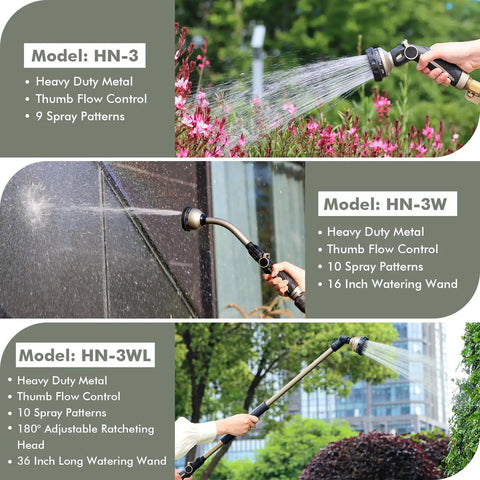 Heavy Duty Metal Watering Wand With 15 Inch Hose Nozzle Sprayer And 10 Spray Patterns, Thumb Flow Control, watering shrubs