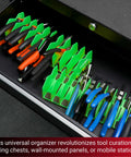 Pliers Organizer and Rack 4 Pack With 40 Slot Tool Storage For Toolbox Drawers High Vis Green Non Slip Rubber Base loaded with pliers