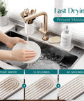Eormoe kitchen faucet mat; light gray diatomite stone drying mat and sink protector under a faucet.