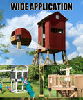 Heavy Duty Deer Stand Brackets For 4X4 Timbers featuring sturdy black steel braces used for treehouses and playground structures.