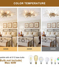 Firework Chandelier Pendant Light With Eight Lights, Chrome Finish showing color temperature in bedroom setting with E12 bulb types.