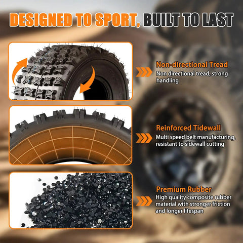 Two Pack 18x9.5-8 ATV UTV Tires with non-directional tread, reinforced sidewall, and premium rubber for off-road performance