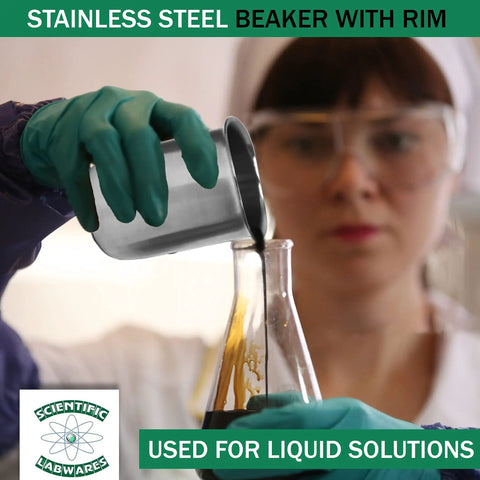 Heavy Duty Stainless Steel Beaker With Pouring Rim Killer Heat Resistance Low Form Lab Vessel Built Tough Chemistry Mixing Cup Ready For Any Lab Grind Super Solid 32 Ml Size pouring liquid into a flask