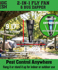 2 In 1 Fly Fan And Mosquito Zapper For Indoor Or Outdoor Use, Rechargeable Electric Pest Swatter And Trap Tool Hanging in Yard