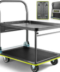 Upgraded Foldable Platform Cart Dolly With 700 Lb Capacity 2 Tier Moving Flatbed Cart for Warehouse Garage and Office Use close-up