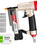 Pneumatic 23 Gauge Pin Nailer Bundle With 10000 Piece Galvanized Pins For Smooth Trim Job And Woodwork And Delivers Rock Solid Air Tool Performance For Weekend Projects And Quick Finishing with pin nails and magazine.