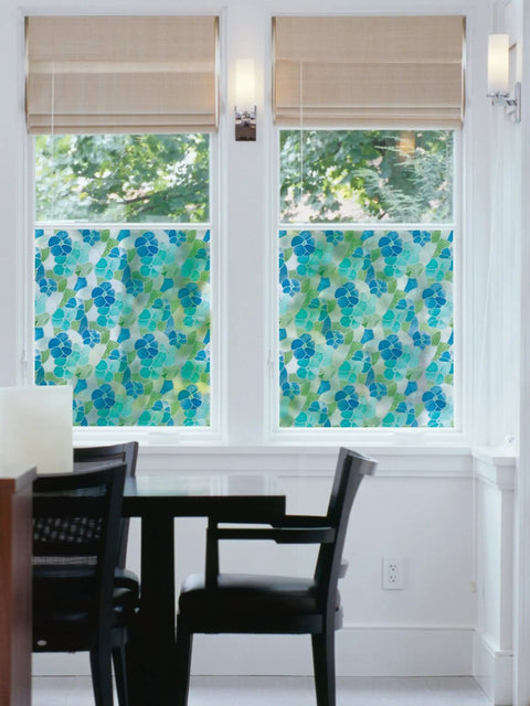 Self Adhesive Privacy Glass Window Film 17 Inch By 78 Inch Roll Stained Glass Blue Green For Windows Doors Showers And Glass Tabletops