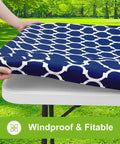 Elastic Fitted Picnic Table Cover For 6 Foot Tables Waterproof Wipeable Vinyl With Flannel Back Navy 30x72 Inches fitted on table