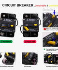Diagram of Rugged Heavy Duty 200 Amp Circuit Breaker With Manual Reset For RV Boat Marine ATV Systems 12V 48V DC IP67 Waterproof