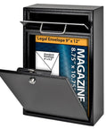 Rugged High Security Steel Locking Wall Mounted Mailbox Drop Box With Anti Pry Latch Night Drop Key Drop shown in black finish