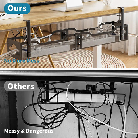 Under Desk Cable Management Tray Clamp On 25 Inch Wire Organizer For Office And Home No Drill No Damage To Table shown in use