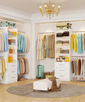 Walk In Closet Organizer Tower With Adjustable Shelves And Four Expandable Hanging Rods, Modular Drawer Closet System in white