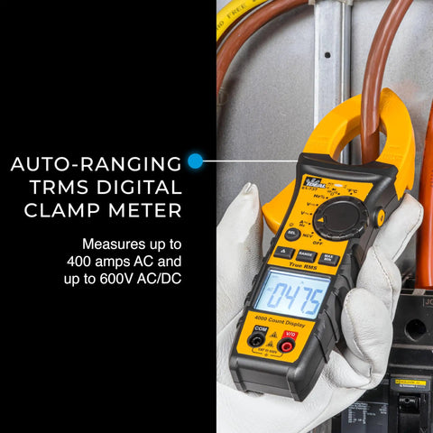 Digital AC Clamp Meter 0 to 400A and 0 to 600V AC and DC, TRMS, NCV, Diode Testing, Backlit Display, Probe Holder, CAT III 600V, Pro Grade Electrician Must Have for Precise Readings on electrical wires