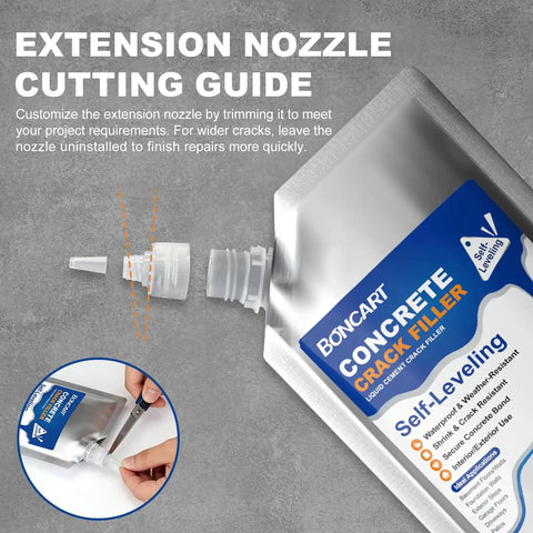 Extension nozzle guide for Go To Self Leveling Concrete Crack Filler With Fast Drying Waterproof Sealant High Flexibility And Strong Adhesion Ideal For Driveways Patios Sidewalks Basements Garages Indoor Or Outdoor Use 39.57 Fluid Ounces.