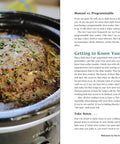 Down Home Healthy Comfort Food Cookbook For Slow Cookers And Instant Pots Features cooked meat with herbs in a crockpot.