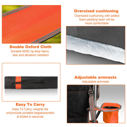 Details of Two Pack Padded Oversized Camping Chairs For Adults With Cup Holder Cooler Bag and Side Pocket, featuring fabric and cushioning.