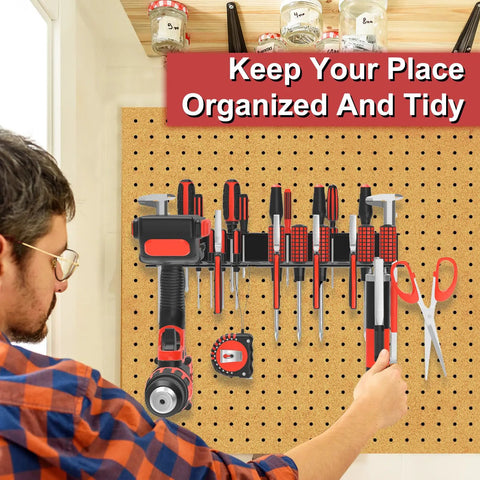 Metal Screwdriver Organizer Wall Mount Plier Holder Hammer Rack for Garage Workshop Workbench Black 1 Pack displayed on wall