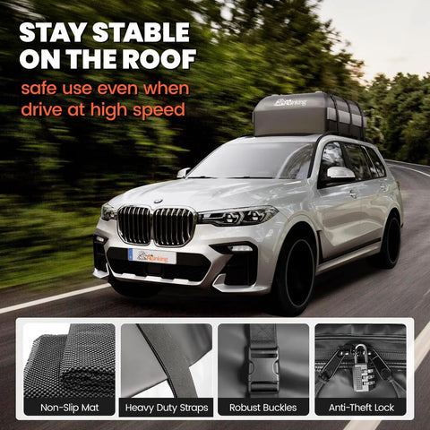 Car with rooftop cargo bag for cars waterproof 21 cubic feet heavy duty luggage carrier fits all vehicles driving on road