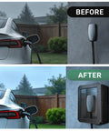 Comparison of EV charging setup before and after Installing Outdoor EV Charger Box With Cable Organizer, Waterproof Dustproof Enclosure.
