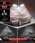 Plug In Garage Light With Motion Sensor 80W 8000LM Deformable LED Shop Light installed in a garage illuminating a car