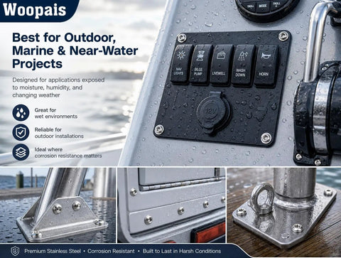 Control panel on a marine vessel with 304 Stainless Steel M6 Rivet Nuts And Button Head Bolts 1 Inch Go To Marine Automotive And Outdoor Projects With Washers Rust Proof And Corrosion Resistant Heavy Duty Hardware.