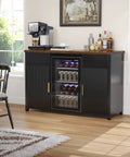Big Home Bar Cabinet With Built In Fridge Space Fits Most Mini Fridges Modern Fluted Buffet Sideboard Table For Coffee Wine Or Bevs At Home 53.2 Inches Long showing fridge and countertop with drinks.