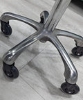 Heavy Duty Office Chair Caster Wheels Set Of Five For A Killer Smooth Ride On Hardwood Tile And Carpet Universal Rollerblade Rubber Casters For Gaming Desk Swivel Chairs Quiet Gliding No Fuss Setup Three Inches, showcasing rollerblade wheels under a silver office chair base.