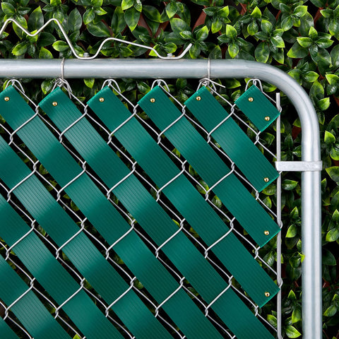 Dark Green PVC Fence Slats For Privacy 1.8 Inch By 246 Feet Privacy Fence Plastic Strips With Brass Fasteners Outdoor Fencing And Garden Cover DIY Ready Weave Installation