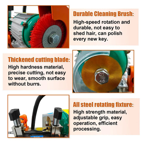 110V Upgraded Horizontal Key Cutter with brush, cutting blade, and steel fixture, copper motor for stable performance, multi-scene use