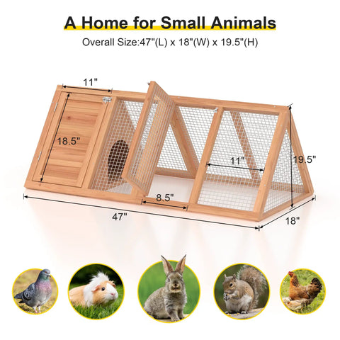 Outdoor A Frame Rabbit Hutch And Small Animal Coop With Two Door Run Cage diagram showing wooden structure and wire mesh design.
