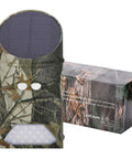Heavy Hitter Solar Game Feeder Lights With Vibrant Green Motion Detection For Night Hunting and Feeding Deer Hogs Predators Coyotes And Varmints In A Smooth Two Pack Field Ready Kit, camouflaged design with solar panel.