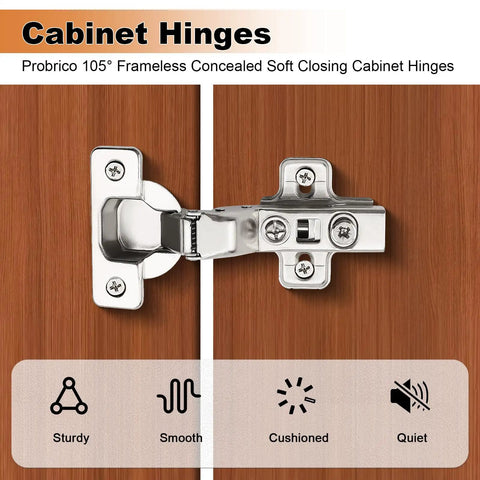 Top Shelf Soft Close Cabinet Hinges 2 Pack Adjustable 105 Degree Clip On Concealed European Hardware on wooden cabinet doors.