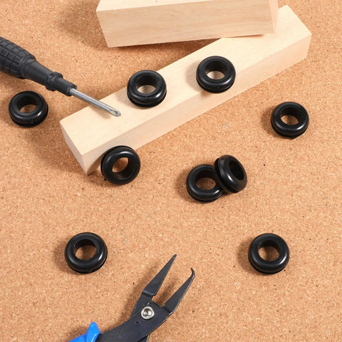 Durable Rubber Wiring Hole Grommets 30 Pack For Wires Cables And Hoses 1/2 Inch Inner Diameter on workshop table
