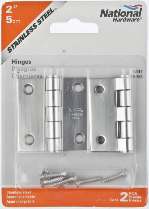 Hardcore Heavy Duty Door Hinges, Top Shelf Stainless Steel, 2 Inch Size with screws for interior door installation.
