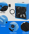 Pro Grade Solder Fume Extractor With 12V Power featuring fan, foot pad, power button, and carbon filter details.