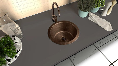Hand Hammered Pure Copper Bar And Kitchen Sink, 12 Inch Essex Dual Mount Drop-In Or Undermount on countertop, top view