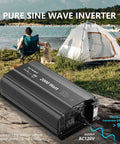 2000 Watt Pure Sine Wave Inverter 12V DC To 110V And 120V AC Power Converter next to a tent and camping chairs
