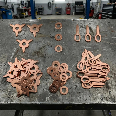 Dent Pulling Rings Set 60Pcs For Car Body Panel Repair And Spot Welding Machines on a workbench