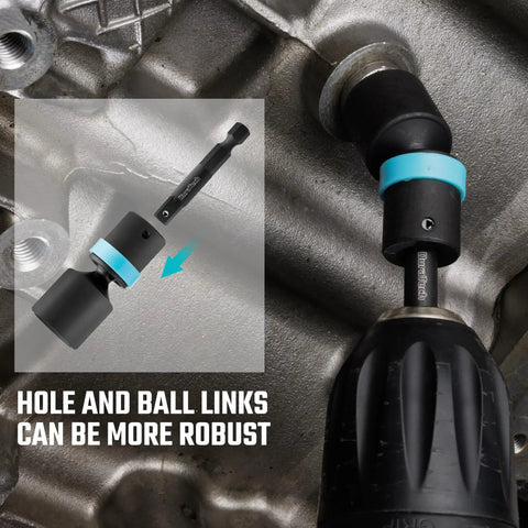 Quarter Inch Drive Impact Universal Joint Socket Set, 14 Piece Metric 5 to 15mm Swivel Sockets With 2 Inch Extension Bars in use.